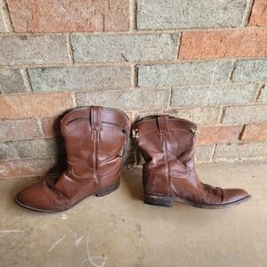 Vintage Justin Boots Mens Size 10.5D Brown Leather Cowboy Western Roper USA 90s